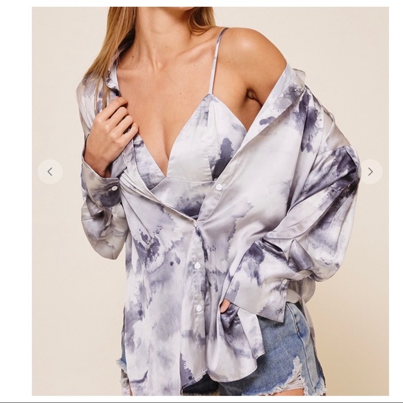 #46 Paige Tie Dye Print Boyfriend Shirt with Matching Crop Top - Picture 3 of 10